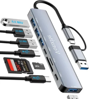 USB-hub kaartlezer met 8 poorten, 17 cm, grijs