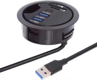 Usb-hub kaartlezerdock inbouw grommet 60mm zwart
