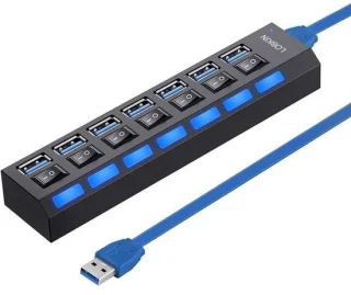 USB-hub met 7 poorten en schakelaars
