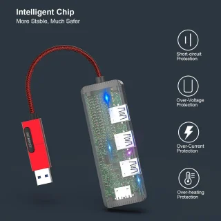 USB-hub type-c adapter 2-in-1 met 4 poorten, rood