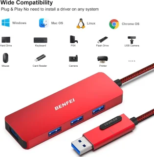 USB-hub type-c adapter 2-in-1 met 4 poorten, rood