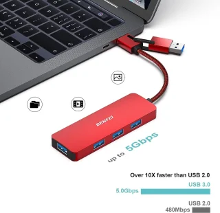 USB-hub type-c adapter 2-in-1 met 4 poorten, rood