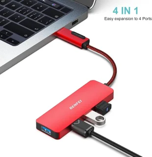 USB-hub type-c adapter 2-in-1 met 4 poorten, rood