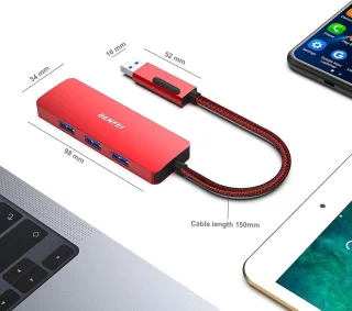 USB-hub type-c adapter 2-in-1 met 4 poorten, rood