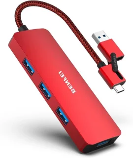 USB-hub type-c adapter 2-in-1 met 4 poorten, rood