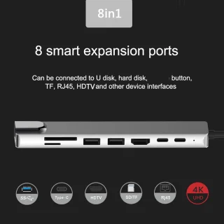Usb hub type c adapter 8 poorten zilver
