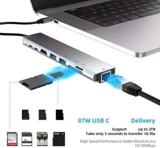 Usb hub type c adapter 8 poorten zilver