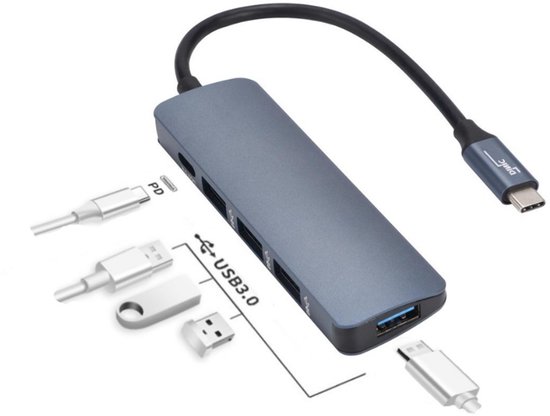 USB Type-C Adapter 4-Poorts USB A HUB PD