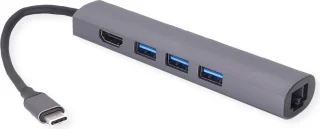 VALUE USB-C dockingstation HDMI 4K 3x USB-A Gigabit Ethernet grijs