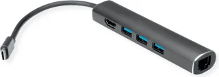 VALUE USB-C dockingstation HDMI 4K 3x USB-A Gigabit Ethernet grijs