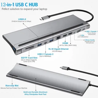 VEXON Cablehub Pro 12-in-1 USB-C Hub Adapter Spacegrey