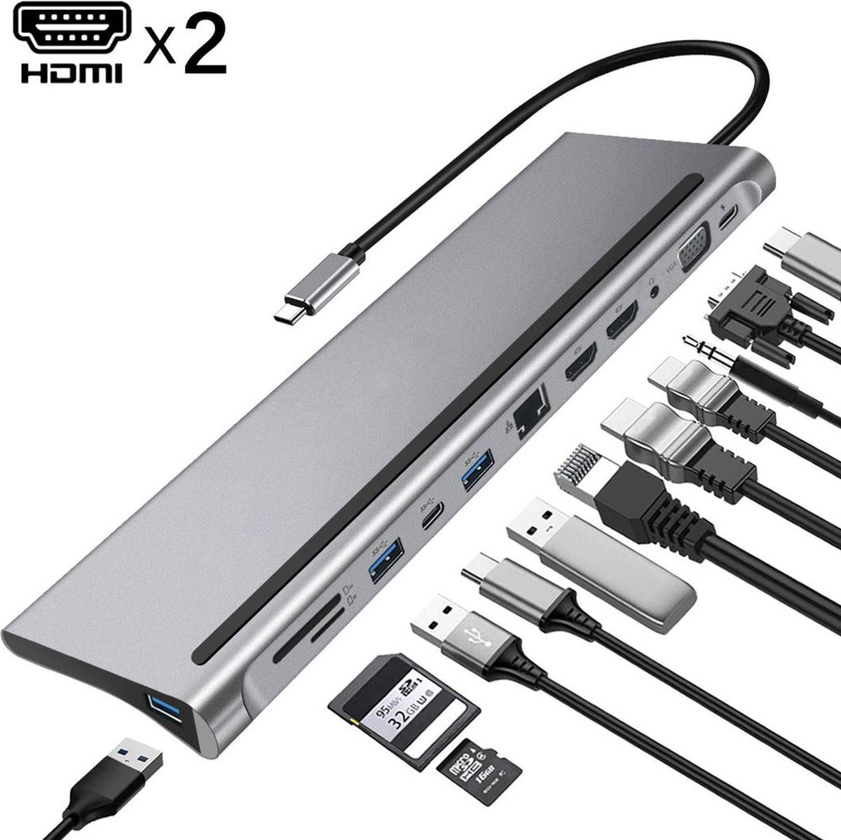 De VEXON Cablehub Pro 12-in-1 USB-C Hub Adapter Spacegrey in één oogopslag