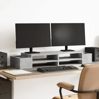 vidaXL monitorstandaard met opbergruimte hout betongrijs