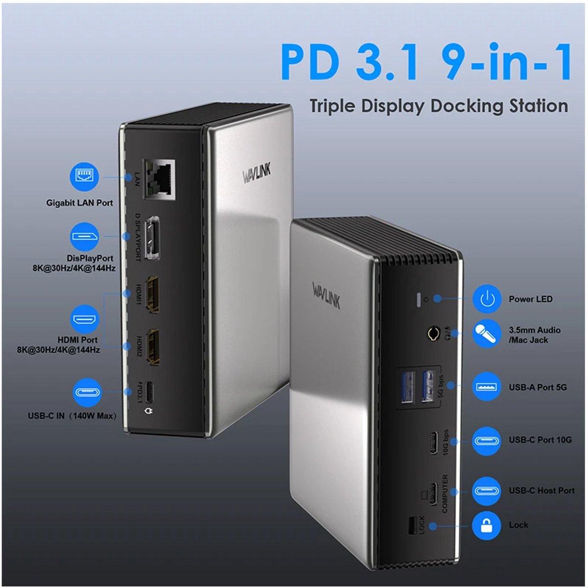 Wavlink Ultra USB-C Docking Station 2x HDMI 1x DP 125W