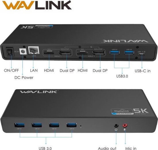 Wavlink USB-C Universal Docking Station Dual 4K Display