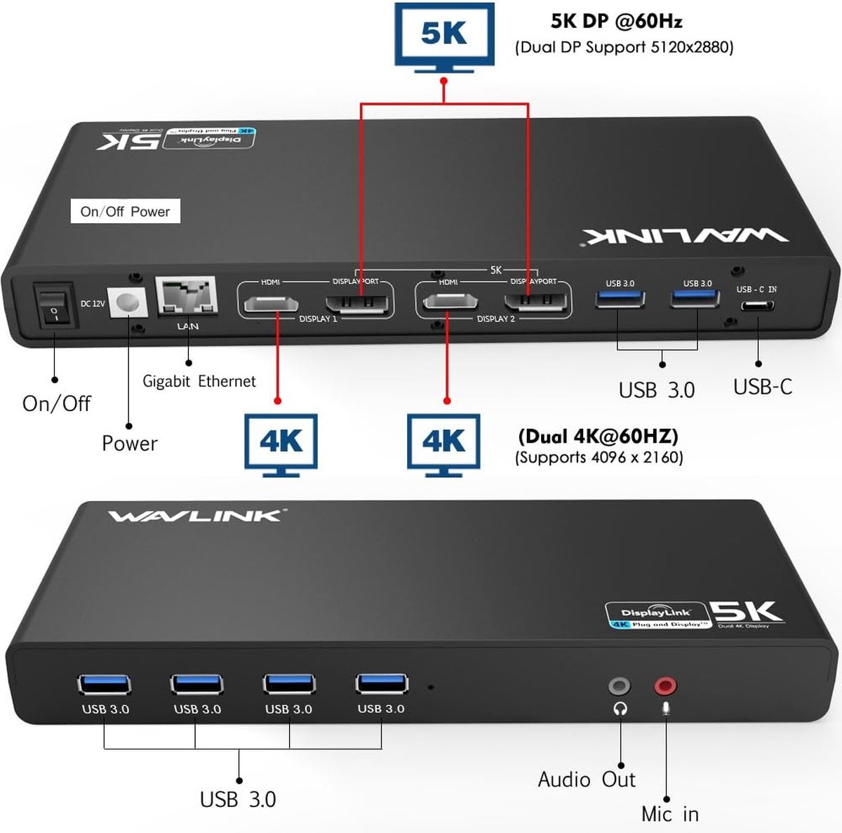 Wavlink USB-C Universal Docking Station Dual 4K