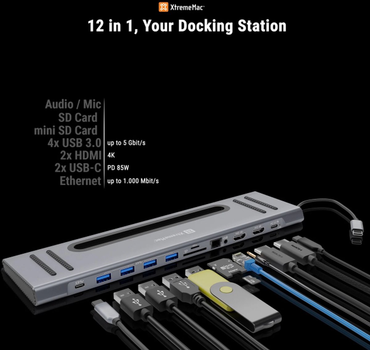 XtremeMac Docking Hub Station 12 Poorten Zilver