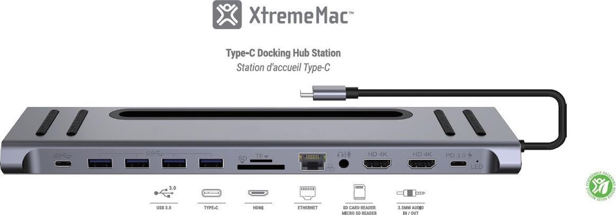 XtremeMac Docking Hub Station 12 Poorten Zilver