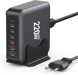 Zwarte 220W 6-poort oplaadstation (EU)