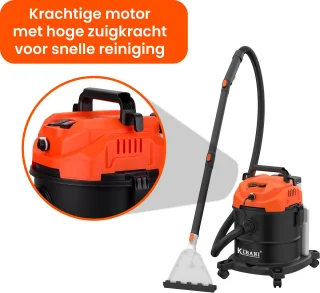 Kibani Nat/ Droogzuiger - Inclusief 3 flessen Reinigingsmiddel - Alleszuiger met Accessoires - met Sproeifunctie - 1600W - Tapijtreiniger - Inclusief Opzetstukken