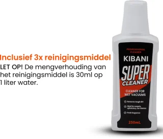 Kibani Nat/ Droogzuiger - Inclusief 3 flessen Reinigingsmiddel - Alleszuiger met Accessoires - met Sproeifunctie - 1600W - Tapijtreiniger - Inclusief Opzetstukken