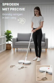 Voylà® Elektrische Dweil - 4 in 1 Elektrische Dweil - Elektrische Vloerreiniger - Zelfreinigingssysteem - Draadloos - Oplaadbaar - 60 min Accuduur - Perfect voor alle Vloertypen - Inclusief 2 gratis zelfreinigende pads en Waterdichte opbergtas