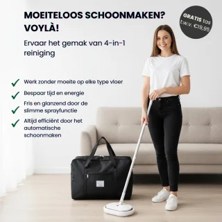 Voylà® Elektrische Dweil - 4 in 1 Elektrische Dweil - Elektrische Vloerreiniger - Zelfreinigingssysteem - Draadloos - Oplaadbaar - 60 min Accuduur - Perfect voor alle Vloertypen - Inclusief 2 gratis zelfreinigende pads en Waterdichte opbergtas