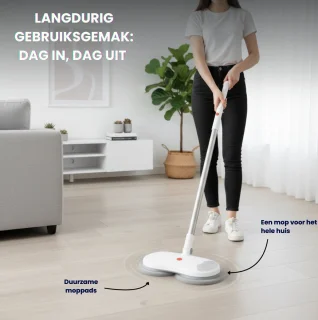 Voylà® Elektrische Dweil - 4 in 1 Elektrische Dweil - Elektrische Vloerreiniger - Zelfreinigingssysteem - Draadloos - Oplaadbaar - 60 min Accuduur - Perfect voor alle Vloertypen - Inclusief 2 gratis zelfreinigende pads en Waterdichte opbergtas