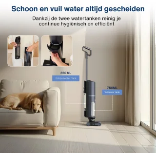 Samako Aqualis S1 - Stofzuiger met Dweilfunctie - 2-1 Vloerreiniger - Nat Droog Dweil Stofzuiger - Zelfreiniging en Droging - 35min accuduur
