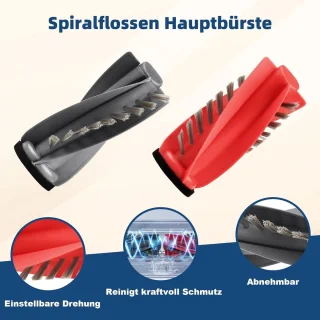 Allecto plus - Hoofdborstels voor stofzuigerrobot - Snelle reiniging - Voorkomt klitten - Spiraalvinnen - Roborock Qrevo Curv - Zwart en rood - 1 paar