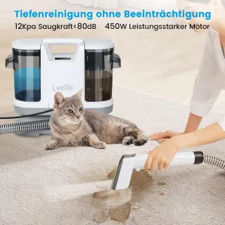 Tapijtreiniger & Natzuiger 450W – 12 KPa Waszuiger met Dierenhaarborstel – Gestoffeerde Reiniger voor Bank, Tapijt, Autostoelen & Bekleding