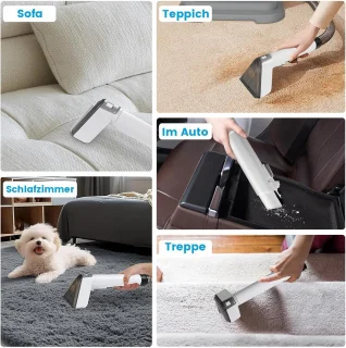 Tapijtreiniger & Natzuiger 450W – 12 KPa Waszuiger met Dierenhaarborstel – Gestoffeerde Reiniger voor Bank, Tapijt, Autostoelen & Bekleding