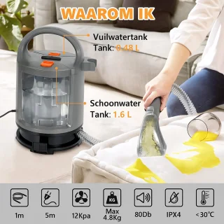 Tapijtreiniger - Bank Reiniger - Spray/Scrub/Zuigfunctie - 400W - Nat & Droog - Vlekken reiniger - Schoonmaak