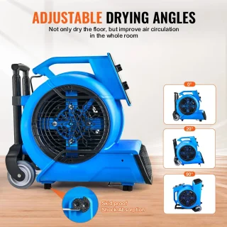 Vloerblazer 1400 RPM - Luchtverplaatser Vloerdroger - 4000 CFM - 3 Snelheden - 3 Hoekinstellingen - Timer 3 Uur - Droog & Koel - Voor Tapijt, Garage & Werkplaats - Efficiënt & Compact