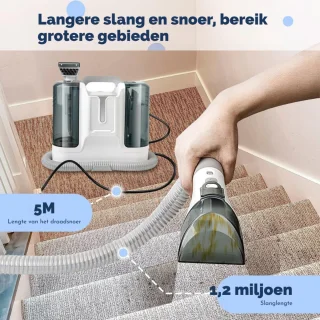 Waszuiger Tapijtreiniger En Vlekkenreiniger – 450 W Draagbare Natdroogzuiger Met 6 Accessoires – Krachtige Bekledingsreiniger Voor Tapijten, Kussens, Trappen, Auto En Bank