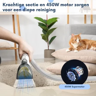 Waszuiger Tapijtreiniger En Vlekkenreiniger – 450 W Draagbare Natdroogzuiger Met 6 Accessoires – Krachtige Bekledingsreiniger Voor Tapijten, Kussens, Trappen, Auto En Bank