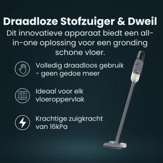 Purgato Draadloze 2-in-1 Stofzuiger & Dweil - 16 kPa - 400 W - Geïntegreerde Watertank - Zwart - Multifunctioneel - Droge en Natte Reiniging