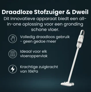 Purgato Draadloze 2-in-1 Stofzuiger & Dweil - 16 kPa - 400 W - Geïntegreerde Watertank - Wit