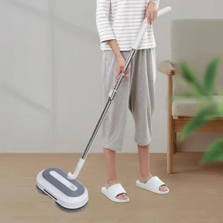 Elektrische Dweil – Dubbele Roterende Mop – Snoerloos – Met Watersproeier, LED-Koplamp & Verstelbare Steel – Voor Houten Vloeren, Tegels & Marmer - TELEO