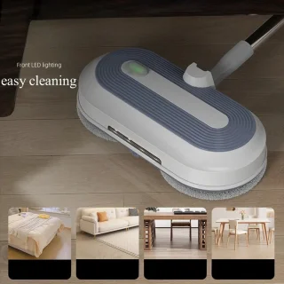 Elektrische Dweil – Dubbele Roterende Mop – Snoerloos – Met Watersproeier, LED-Koplamp & Verstelbare Steel – Voor Houten Vloeren, Tegels & Marmer - TELEO