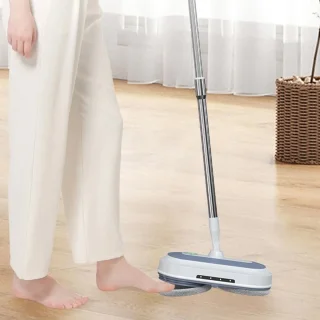 Elektrische Dweil – Dubbele Roterende Mop – Snoerloos – Met Watersproeier, LED-Koplamp & Verstelbare Steel – Voor Houten Vloeren, Tegels & Marmer - TELEO