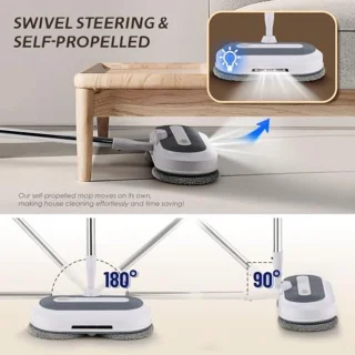 Elektrische Dweil – Dubbele Roterende Mop – Snoerloos – Met Watersproeier, LED-Koplamp & Verstelbare Steel – Voor Houten Vloeren, Tegels & Marmer - TELEO