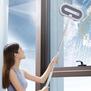 Elektrische Dweil – Dubbele Roterende Mop – Snoerloos – Met Watersproeier, LED-Koplamp & Verstelbare Steel – Voor Houten Vloeren, Tegels & Marmer - TELEO