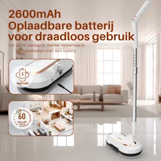 Elektrische Dweil - Oplaadbaar & Draadloos - In Hoogte Verstelbaar - Dweilsysteem - Dweilmachine - Dweilapparaat - Vloerwisser - Vloerreiniger - Vloermop - Mop - Schoonmaakborstel