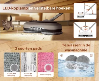 Elektrische Dweil - Oplaadbaar & Draadloos - In Hoogte Verstelbaar - Dweilsysteem - Dweilmachine - Dweilapparaat - Vloerwisser - Vloerreiniger - Vloermop - Mop - Schoonmaakborstel