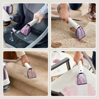 Multifunctionele draagbare tapijtreiniger – Bekledingsreiniger – Diep reinigende shampooier – 12 kPa zuigkracht – 650 W vermogen – Compact ontwerp – Voor tapijt, meubels en auto – Eenvoudig onderhoud – 1400 ml watertank – 1200 ml vuilwatertank