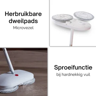 Dweil Elektrisch – Draadloze Vloerreiniger met Sprayfunctie & Zelfreiniging – 4-in-1 Mop voor Alle Vloeren