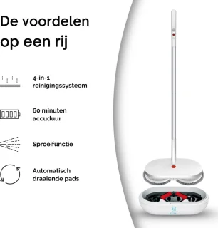 Dweil Elektrisch – Draadloze Vloerreiniger met Sprayfunctie & Zelfreiniging – 4-in-1 Mop voor Alle Vloeren