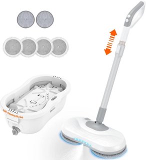 De CYRO - Elektrische dweil - Vloerreiniger - Stoomreiniger - Elektrische spin mop met emmer - vloerreiniger draadloos - Zelfreinigende emmer - 250ML watertank - 800W - 1 uur batterij - heroplaadbaar in één oogopslag
