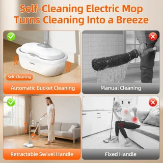 CYRO - Elektrische dweil - Vloerreiniger - Stoomreiniger - Elektrische spin mop met emmer - vloerreiniger draadloos - Zelfreinigende emmer - 250ML watertank - 800W - 1 uur batterij - heroplaadbaar